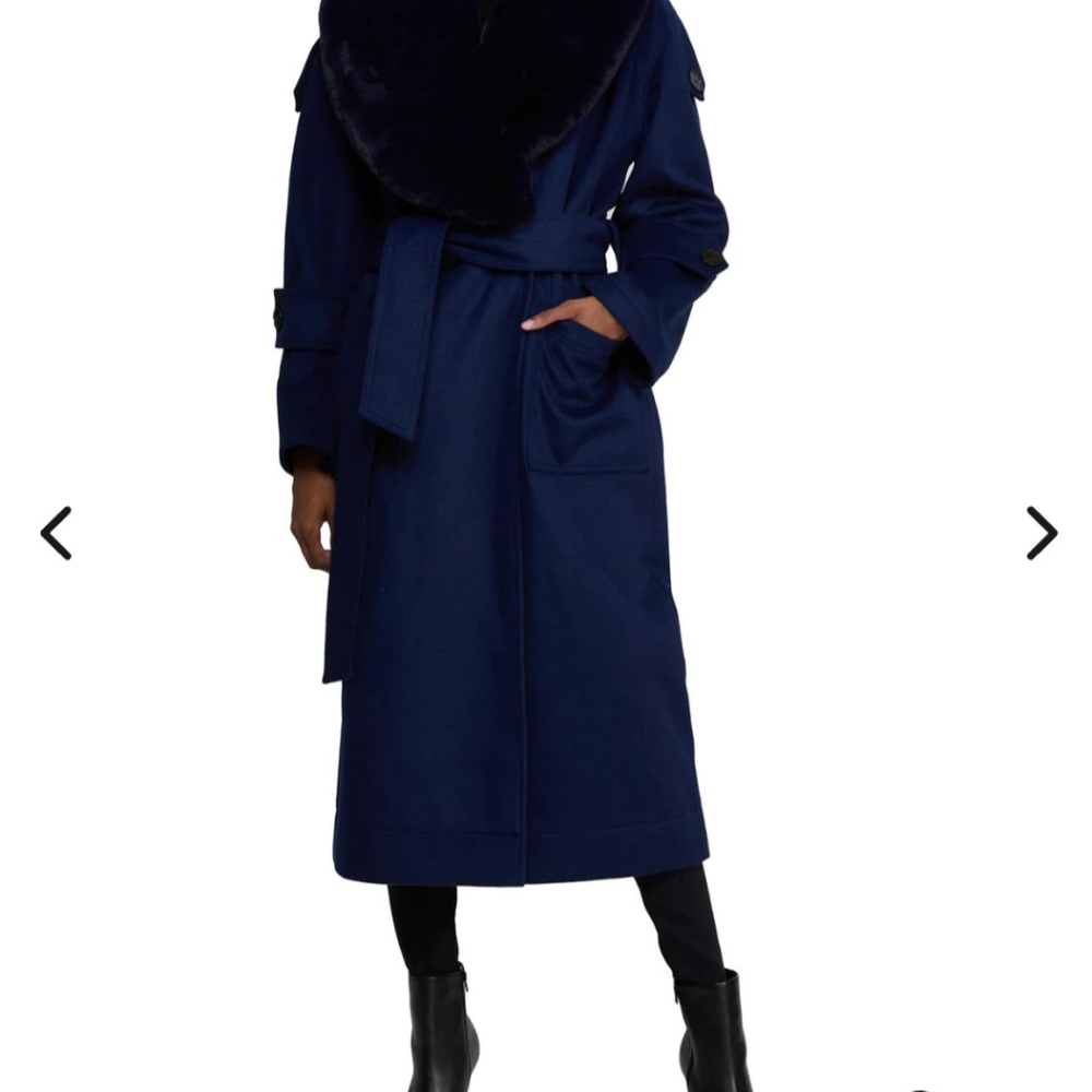 Lord $Taylor Navy Blue Paige Wool Coat With Amazin Fur Color